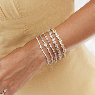 Pulseira riviera ovais citrino e flores cristal com banho de ródio branco