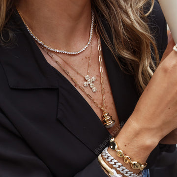 Colar riviera 3 garras trama rígida com zircônia cristal dourada 40cm 3mm