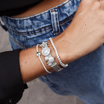 Pulseira prata 925 riviera com oval turmalina clara