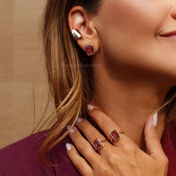 Brinco retângulo rose entorno liso com banho de ouro 18k