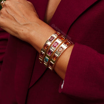 Pulseira bracelete retângulos coloridos luxo e banho de ouro 18k