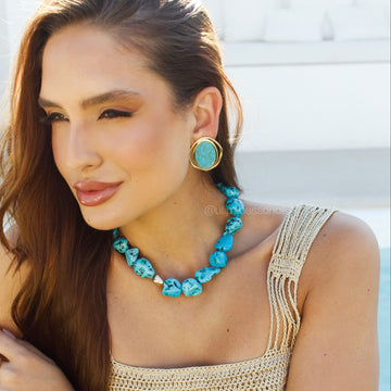 Colar Maxi pedra turquesa com fecho imã