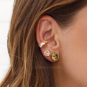 Brinco solitário com zircônia peridoto 10mm com banho de ouro 18k