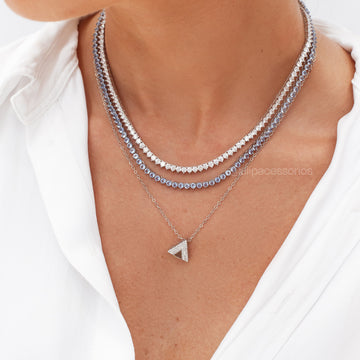 Colar Riviera 3 garras trama rígida com zircônia tanzanita  em ródio branco 42cm 3mm