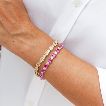 Pulseira Fran Riviera com zircônias turmalina rosa e cristal em prata 925