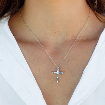 Colar prata 925 crucifixo tanzanita