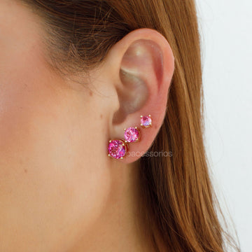 Brinco trio oval turmalina rosa com banho de ouro 18k