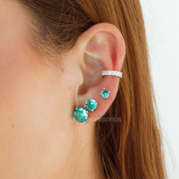 Brinco trio oval turmalina com banho de ródio branco