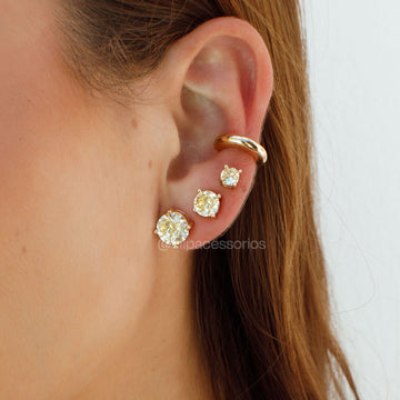 Brinco trio oval citrino com banho de ouro 18k