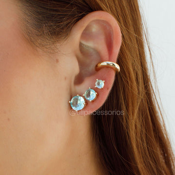 Brinco trio oval topázio com banho de ouro 18k