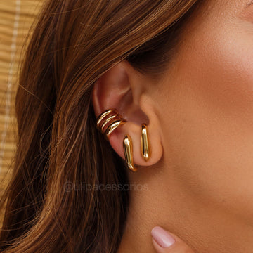 Brinco ear hook gota slim com banho de ouro 18k