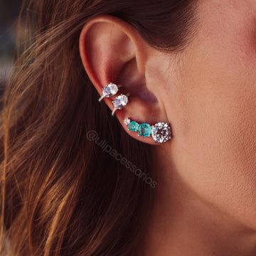 Piercing duplo com zircônia oval cristal e banho de ródio branco
