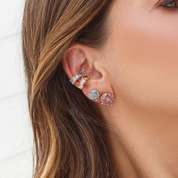 Brinco solitário com zircônia rhodolite 12mm e banho de ouro 18k