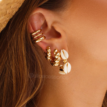 Piercing triplo liso com banho de ouro 18k