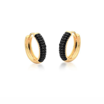 Brinco argola G cravejada com zircônia negra dourado