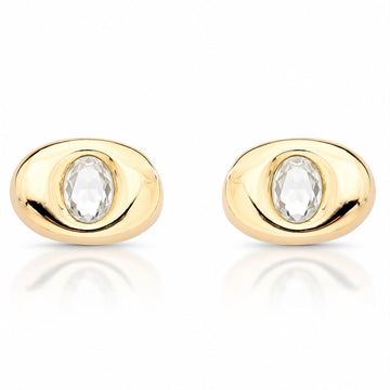 Brinco oval maior cristal entorno liso e banho de ouro 18k