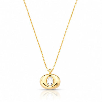 Colar oval menor cristal entorno liso e banho de ouro 18k