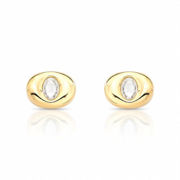 Brinco oval menor cristal entorno liso e banho de ouro 18k