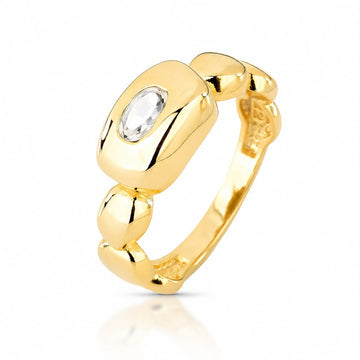Anel ovais lisos com zircônia cristal e banho de ouro 18k