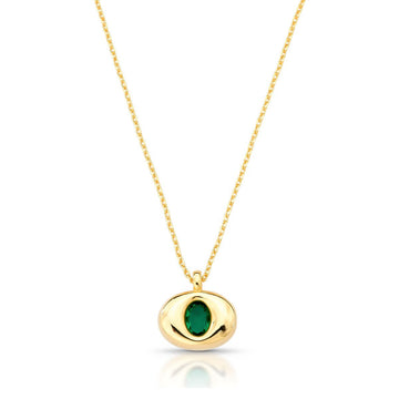 Colar oval menor esmeralda entorno liso e banho de ouro 18k