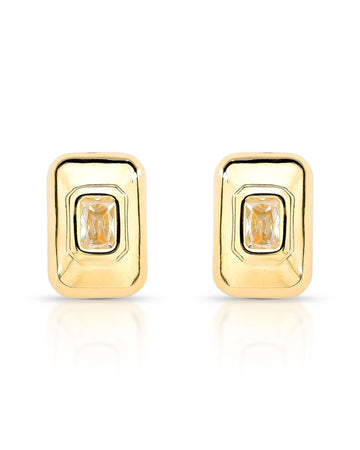 Brinco retangular liso com zircônia cristal e banho de ouro 18k