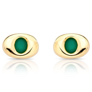 Brinco oval maior esmeralda entorno liso e banho de ouro 18k