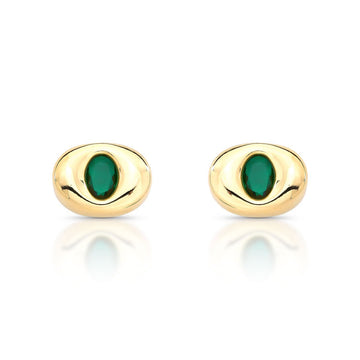 Brinco oval menor esmeralda entorno liso e banho de ouro 18k