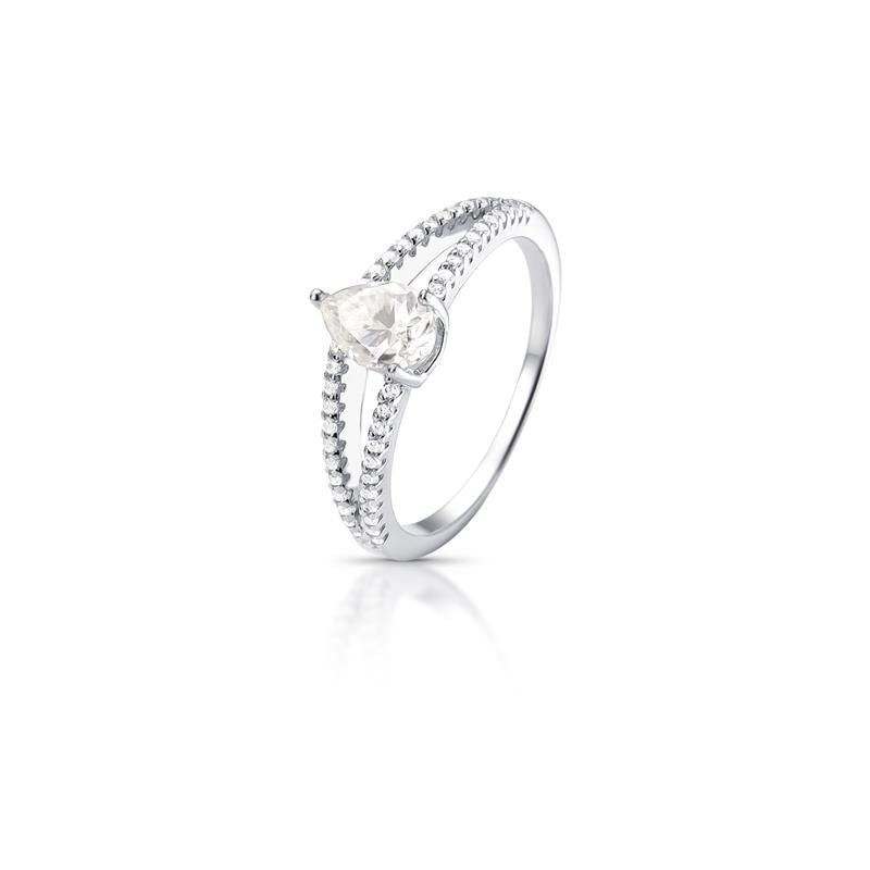 Anel MOISSANITE gota 7mm 0,8 quilates com banho de ródio branco