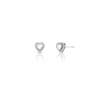 Brinco coração zircônia cristal entorno cravejado e banho de ródio branco