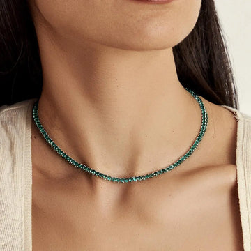 Colar riviera 3 garras trama rígida com zircônia esmeralda banho de ródio branco 3mm 40cm