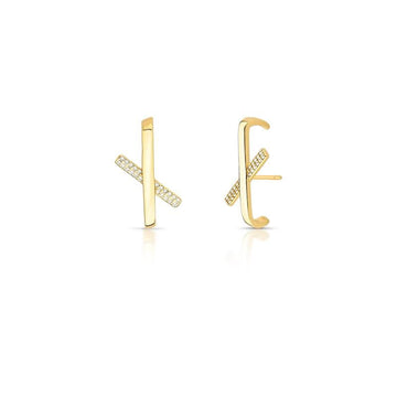 Brinco X liso e cravejado dourado