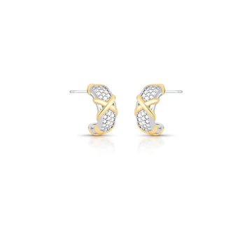 Brinco argola larga com detalhe X dourado e banho de ródio branco