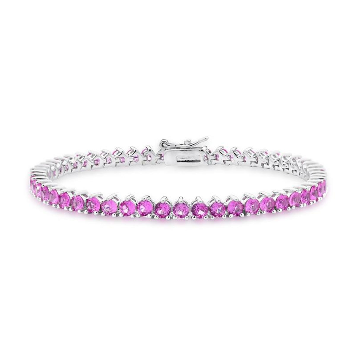 Pulseira riviera 3 garras com zircônia rosa 3mm com banho de ródio branco