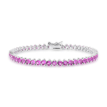 Pulseira riviera 3 garras com zircônia rosa 3mm com banho de ródio branco