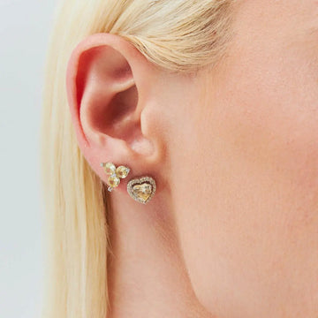 Brinco prata 925 coração citrino entorno cravejado e banho de ródio branco