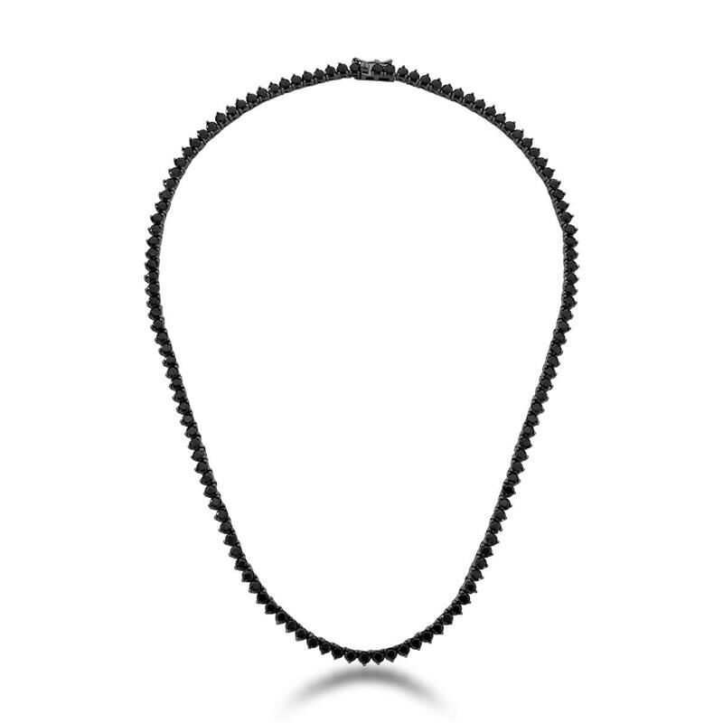 Colar riviera 3 garras preta trama rígida zircônia negra de 3mm com banho de ródio negro 40cm
