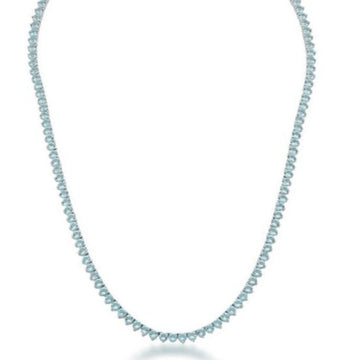Colar riviera trama rígida 3 garras zircônia azul topázio 3mm em ródio branco 42cm