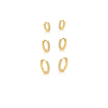 Brinco trio de argolinhas cravejadas finas dourado