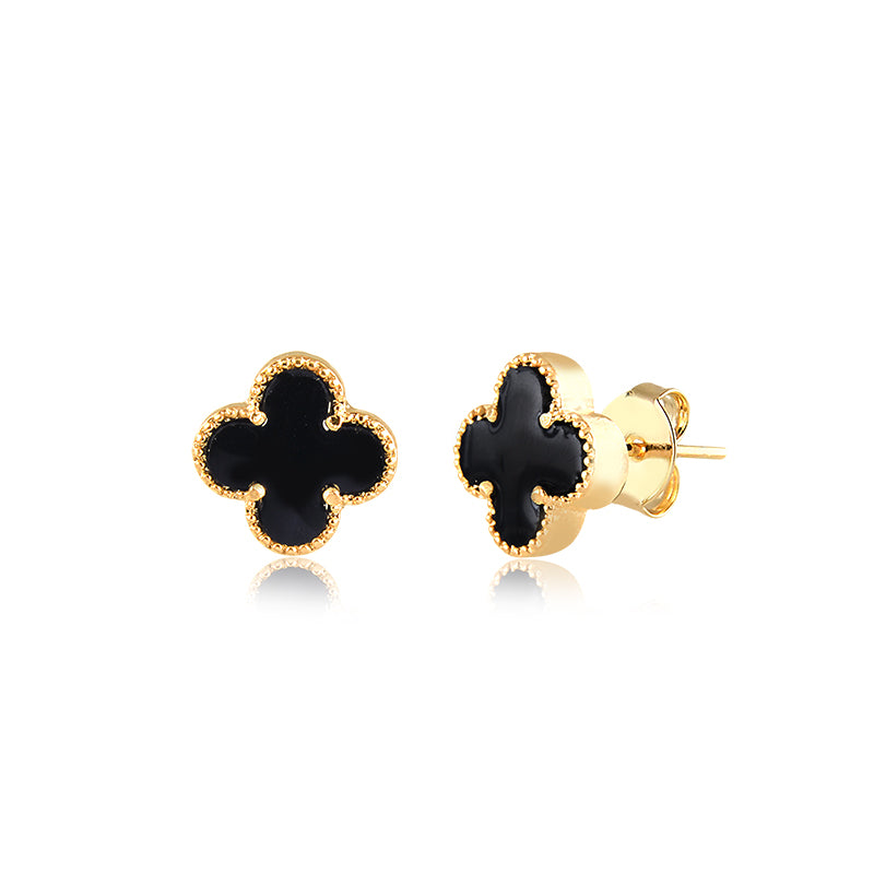 Brinco trevo preto dourado