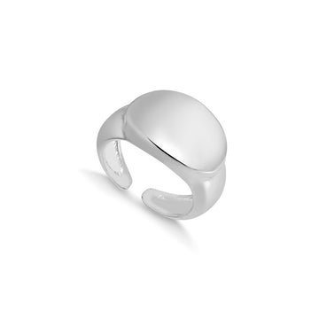 Anel dedinho oval liso abaloado em ródio branco