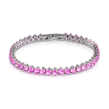 Pulseira riviera 3 garras com zircônia pink 3mm ródio branco