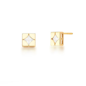 Brinco quadrado zircônia estilo estrela dourado