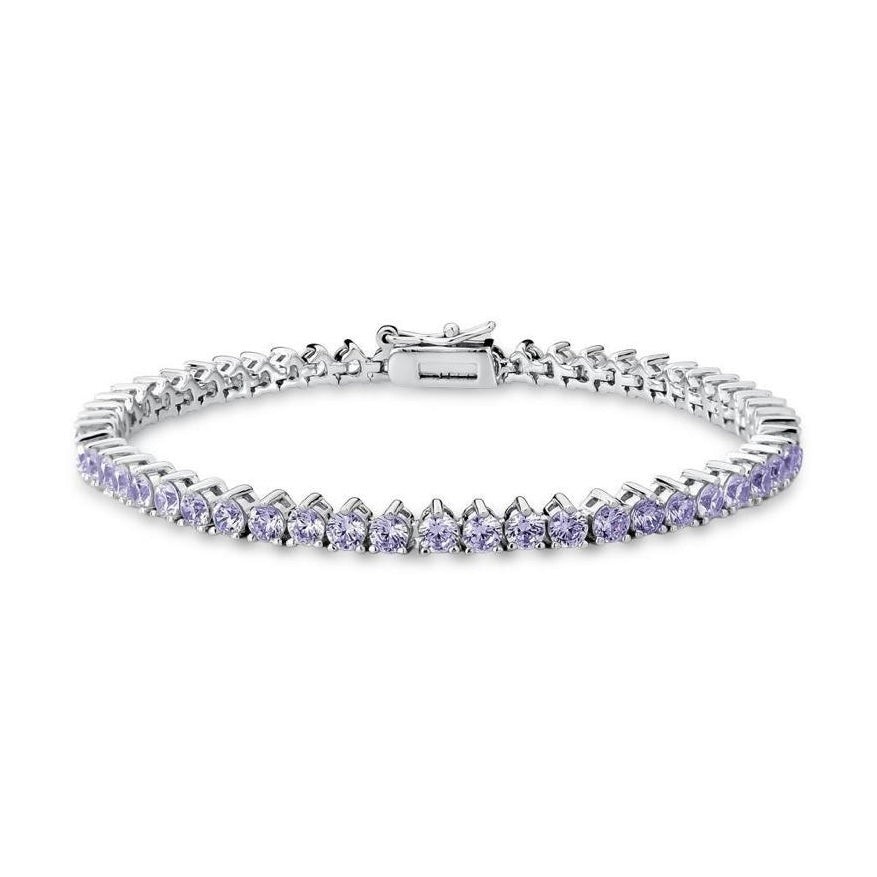 Pulseira riviera 3 garras com zirconia tanzanita 3mm em ródio branco