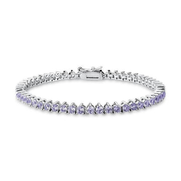Pulseira riviera 3 garras com zirconia tanzanita 3mm em ródio branco
