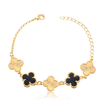 Pulseira trevos onix com dourado