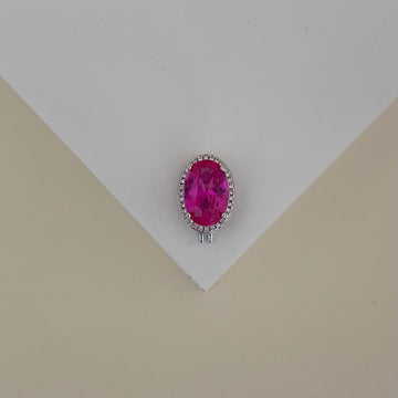 Pingente oval turmalina rosa em ródio branco para pulseira esteira