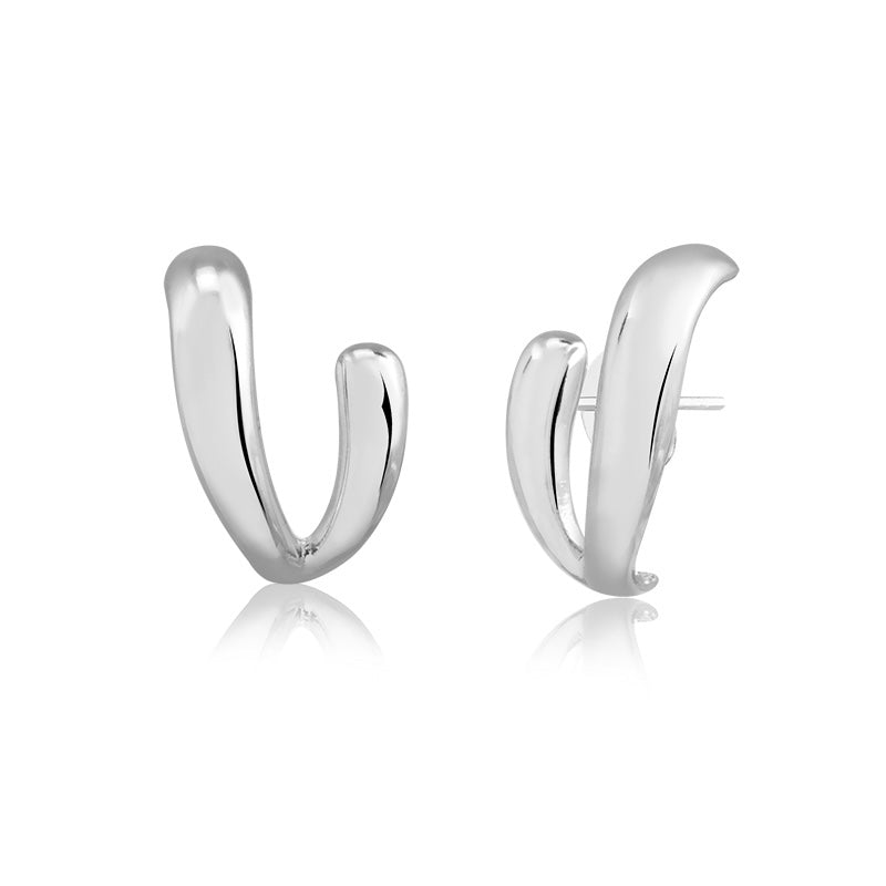 Brinco ear hook duplo gota lisa com banho de ródio branco