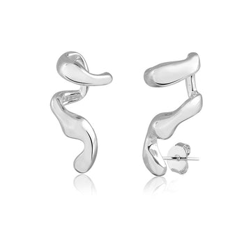 Brinco ear cuff snake orgânico liso ródio branco