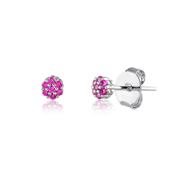 Brinco mini flor M turmalina rosa ródio branco