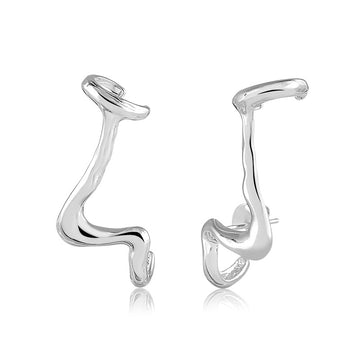 Brinco ear cuff fino orgânico com piercing encaixe ródio branco